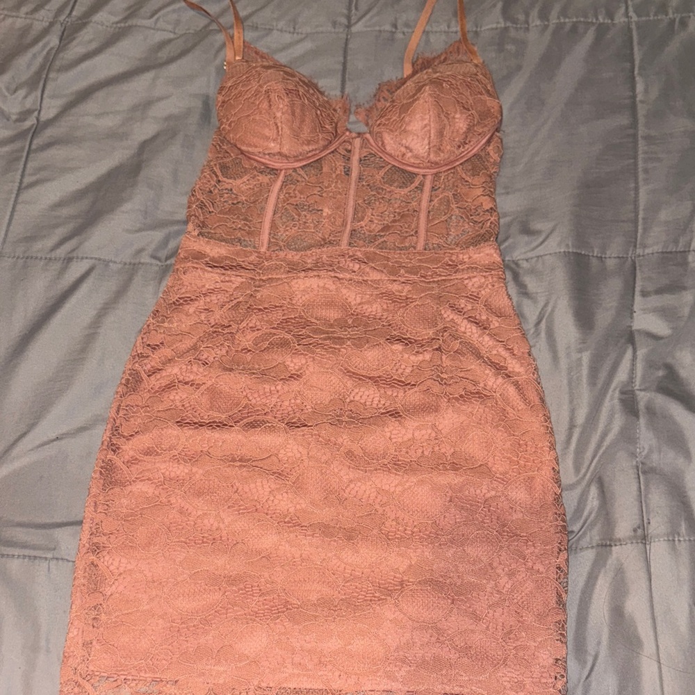 Lace Bodycon Dress in Rust